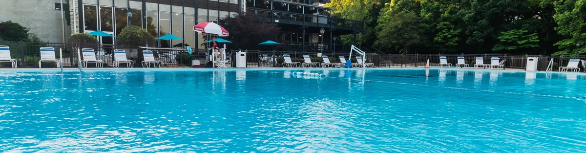 The outdoor pool in front of the main lodge.